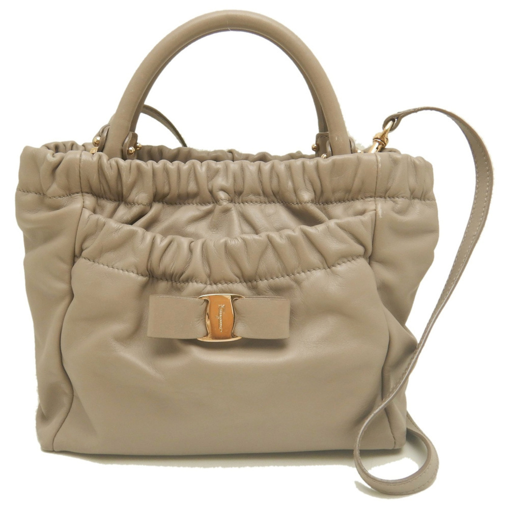Salvatore Ferragamo Vara Ribbon 2-Way Handbag GG-21C793 Leather Light Beige W...
